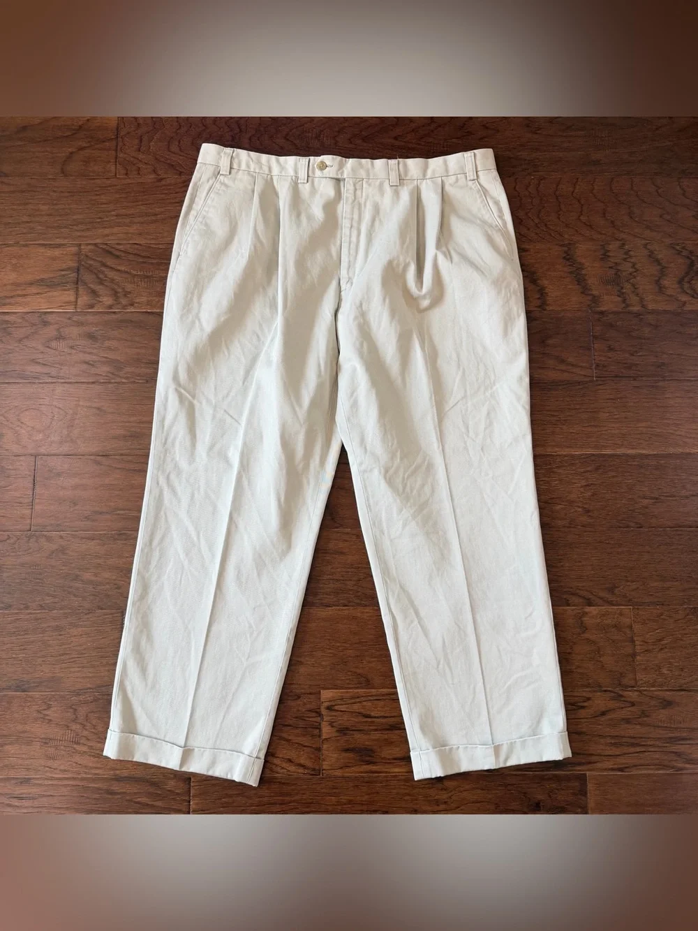 Lauren Ralph Lauren Men’s Pleated Khaki Pants Cuffed 42x29 Tan 100% Cotton